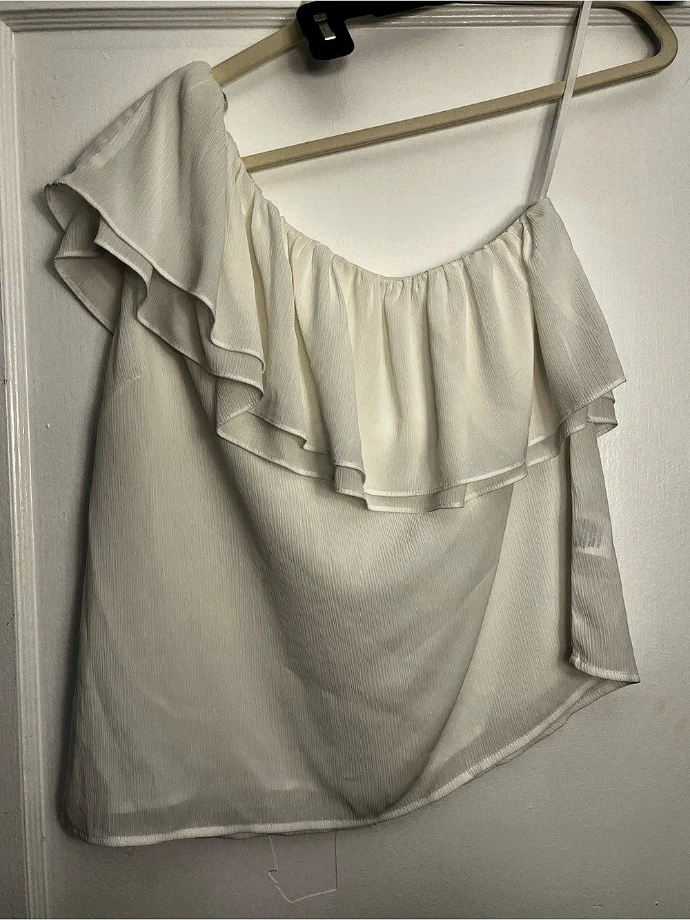 MAIN STRIP Ruffle Off-Shoulder Blouse in White Like New